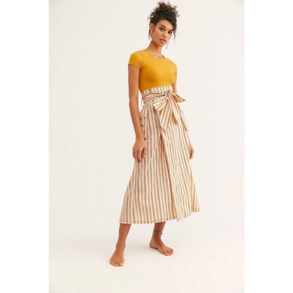 NWT Free People One Natalia Striped Midi Belted Skirt - Picture 2 of 4